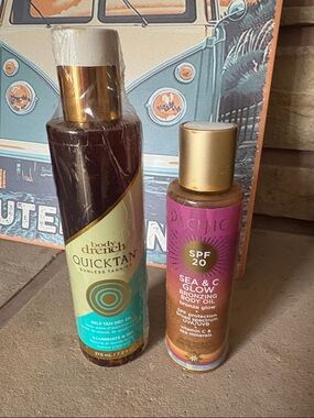Pacifica Sea & C Glow Bronzing Body Oil Spray — Gold and Pink Accents